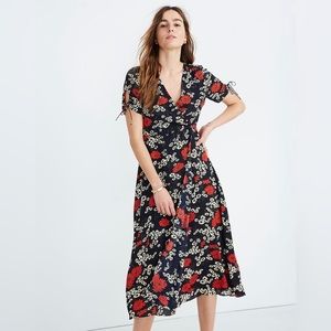 Madewell Midi Floral Dress Peekaboo-Sleeve Midi Dress in Hillside Daisies size 2